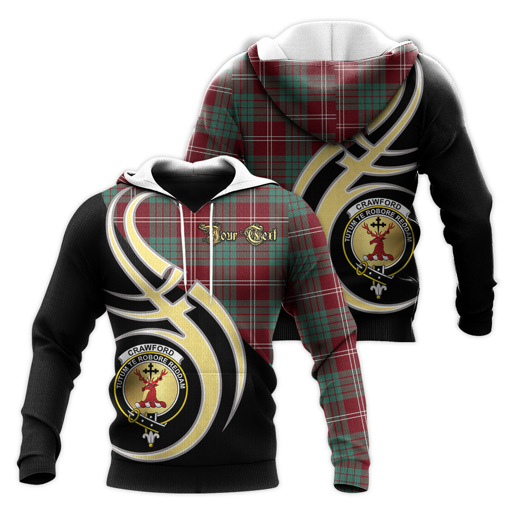Printivon Crawford Modern Clan Believe In Me Crest Tartan Knitted Hoodie Custom Your Text