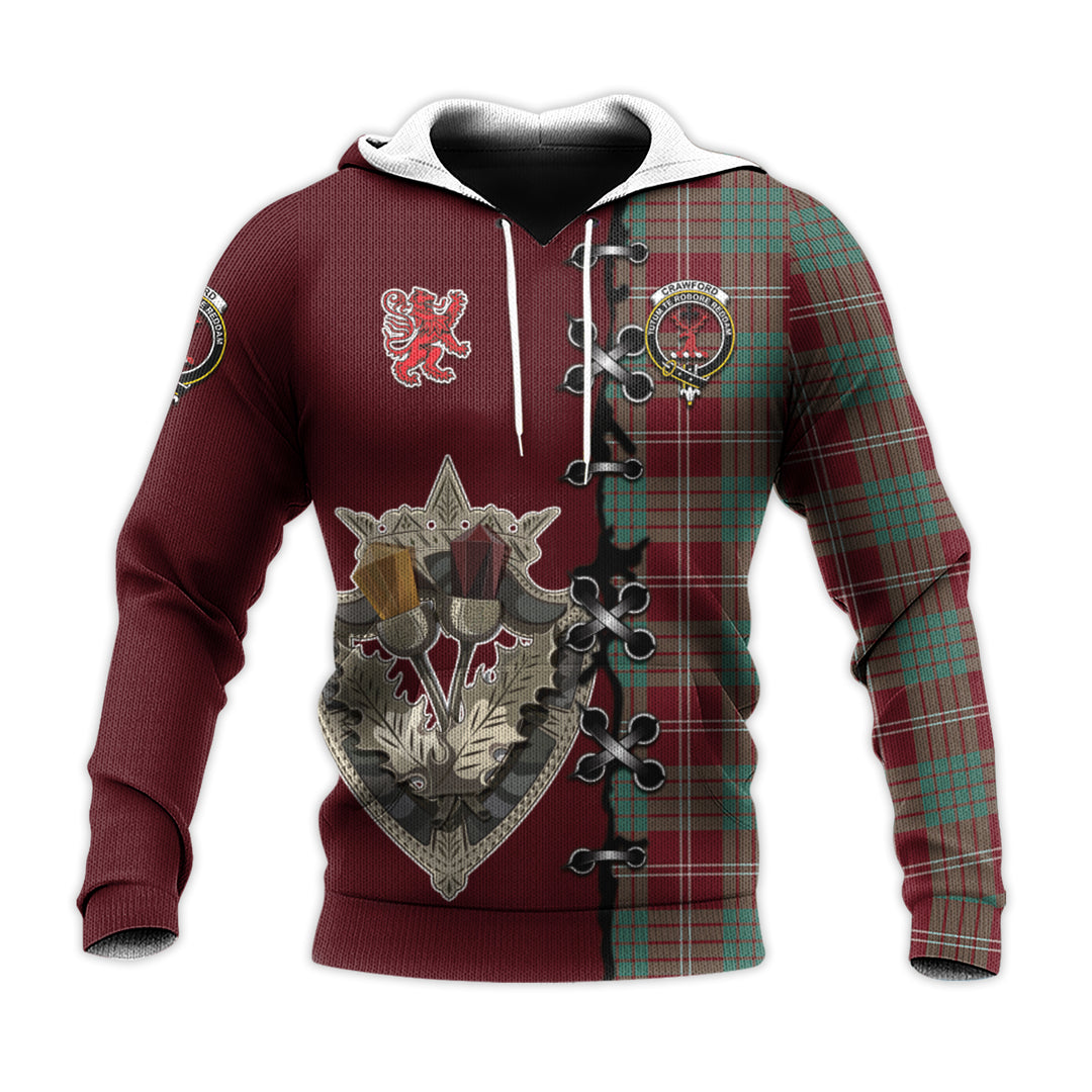 Printivon Crawford Modern Tartan Hoodie Lion Rampant And Celtic Thistle Style