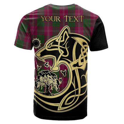 Printivon Crawford of NewZealand Crest Celtic Wolf Tartan T Shirt Custom Your Text