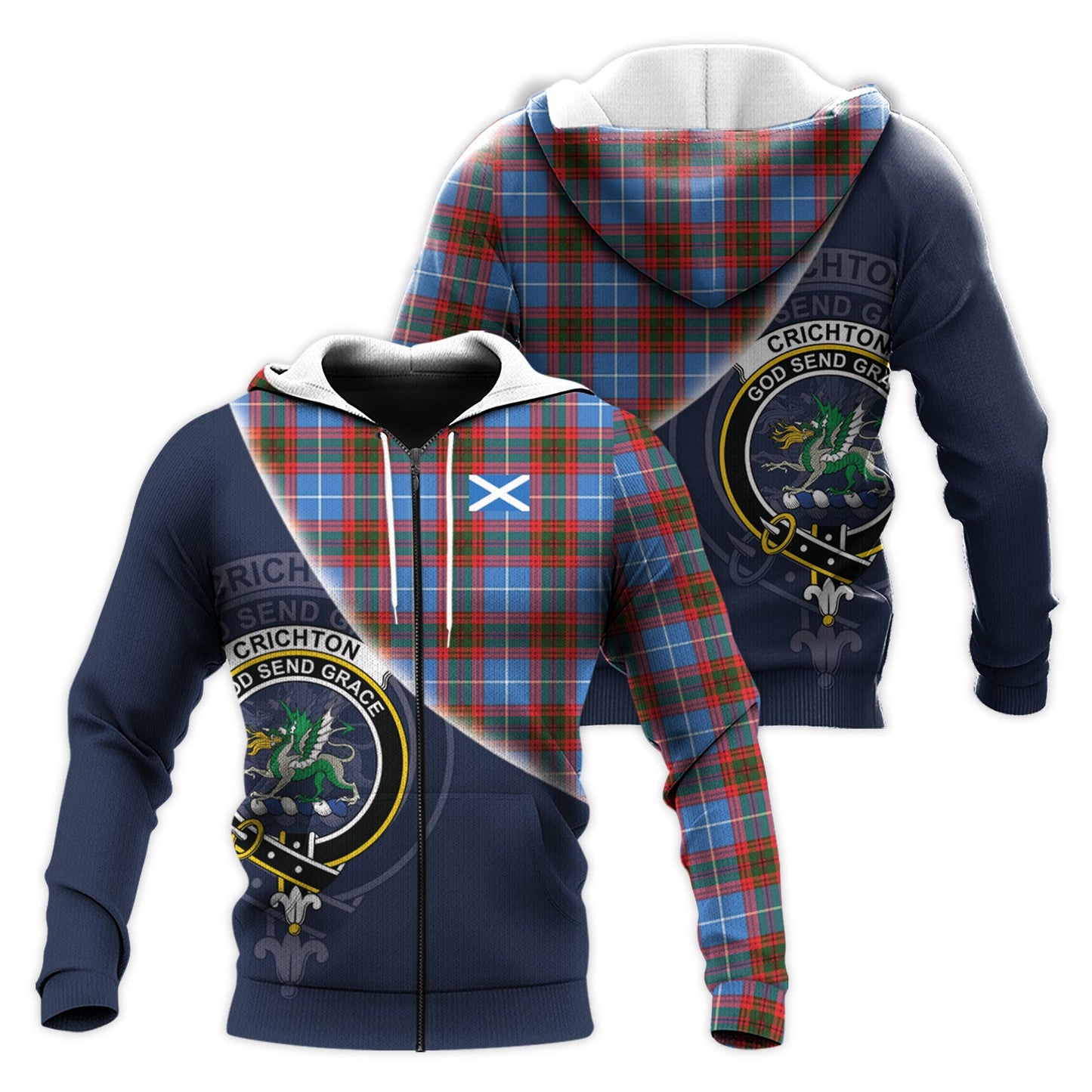 Printivon Crichton Tartan Scottish Crest Hoodie