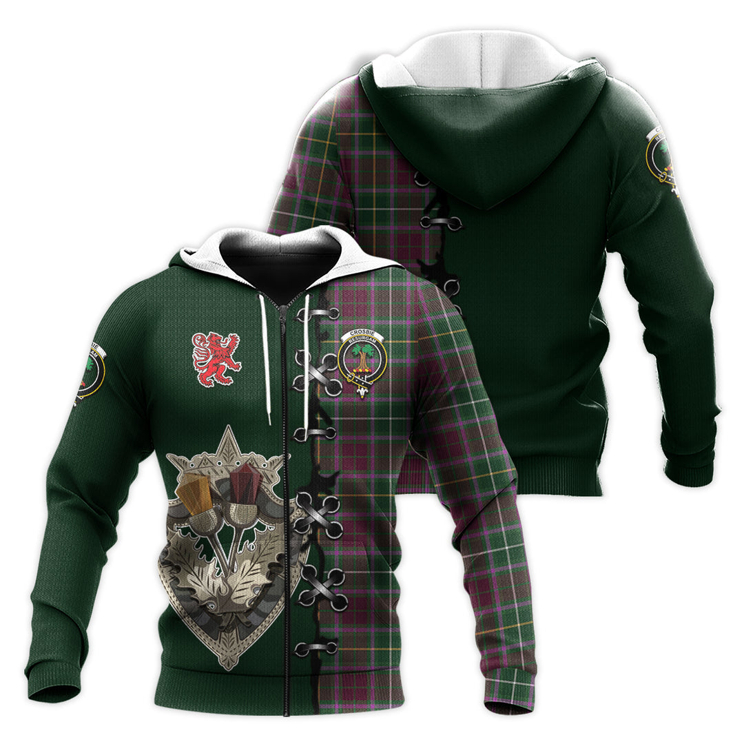Printivon Crosbie Tartan Hoodie Lion Rampant And Celtic Thistle Style