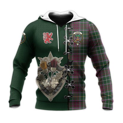 Printivon Crosbie Tartan Hoodie Lion Rampant And Celtic Thistle Style