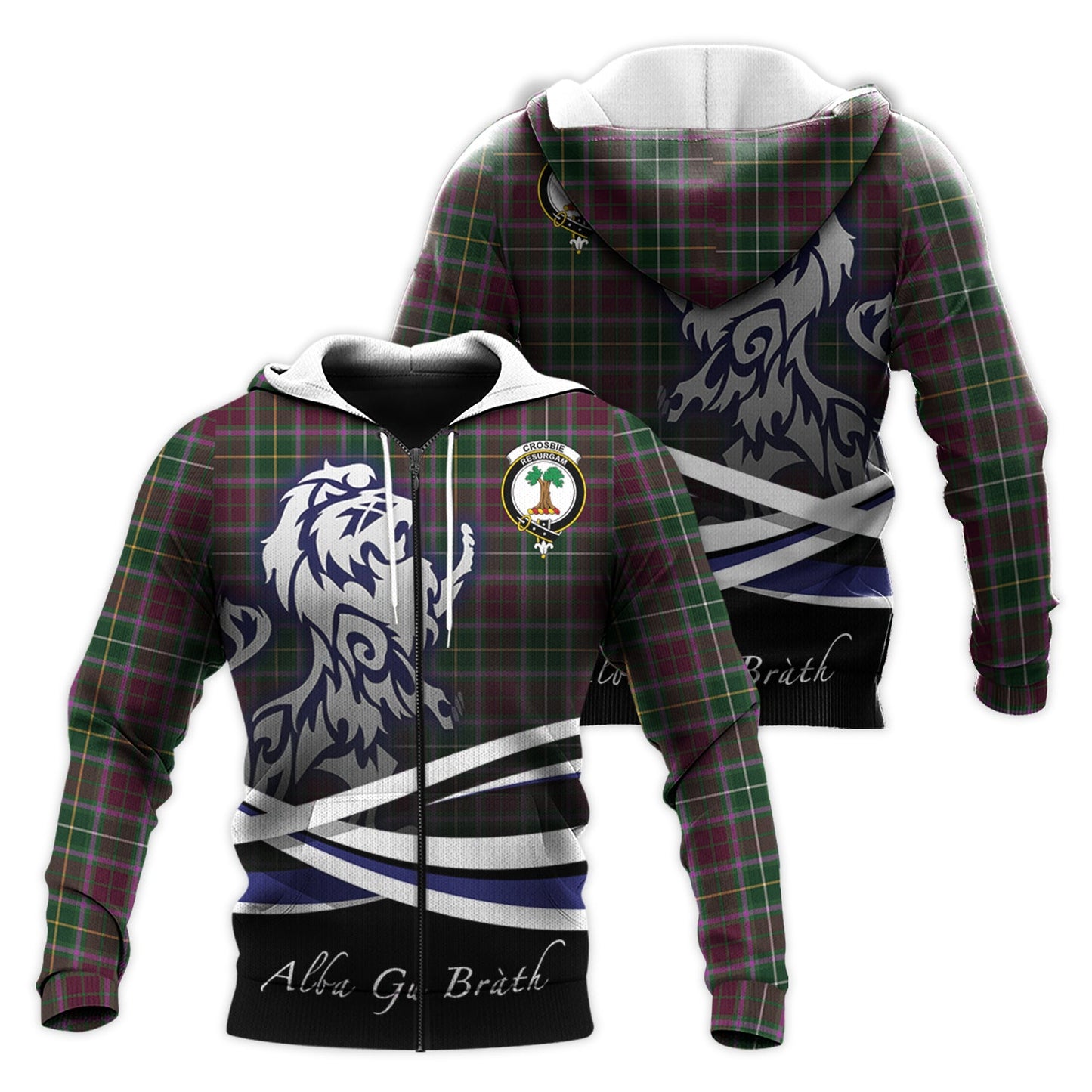 Printivon Crosbie Tartan Scottish Lion Hoodie