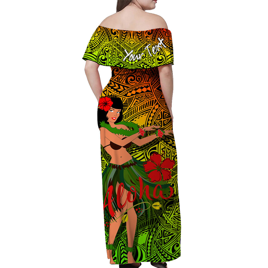 Custom Personalised Hawaii Hula Girl Reggae Off Shoulder Long Dress