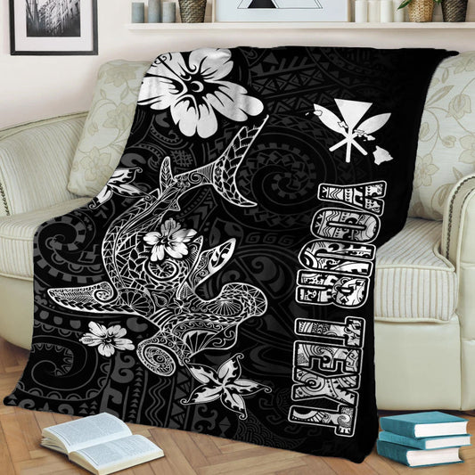 Custom Personalised Hawaii Hammerhead Shark Hibiscus Hawaii Pattern Blanket