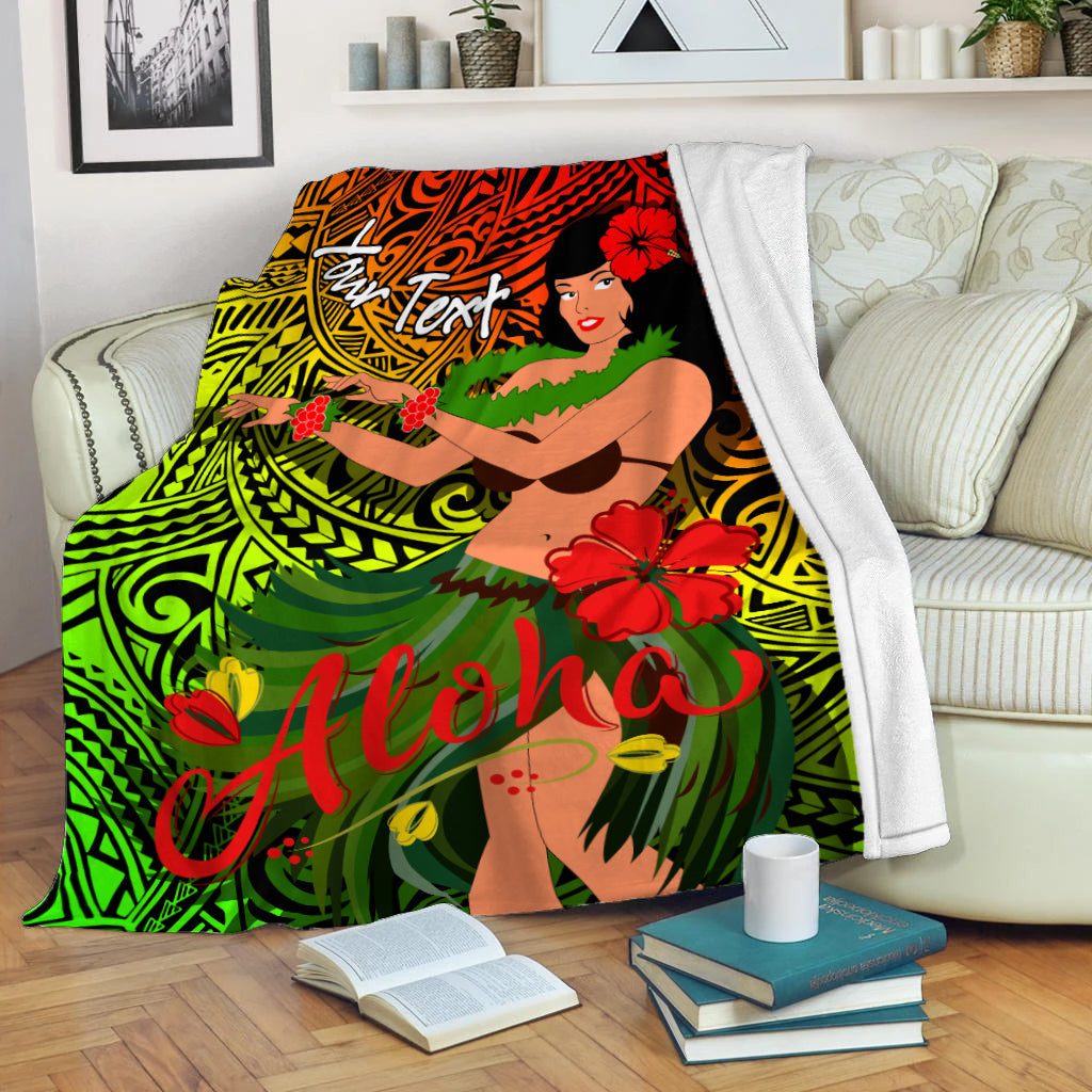 Custom Personalised Hawaii Hula Girl Reggae Blanket
