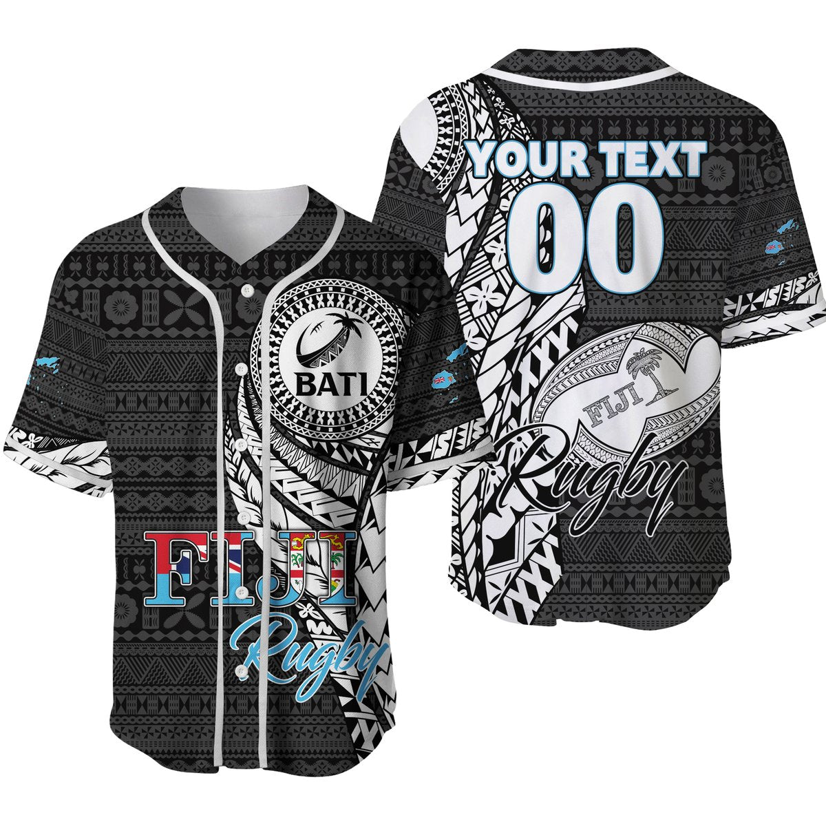 (Custom Personalised) Fiji Rugby Bati Tapa Pattern Baseball Jersey