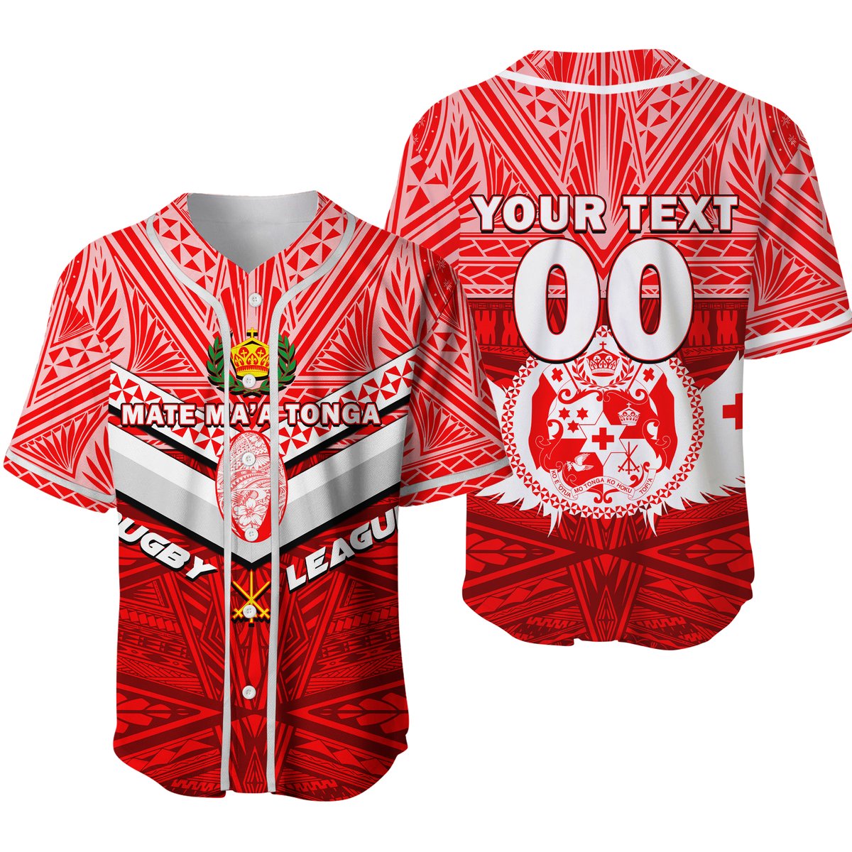 (Custom Personalised) Tonga Rugby Mate Ma'a Tonga Tapa Pattern Baseball Jersey