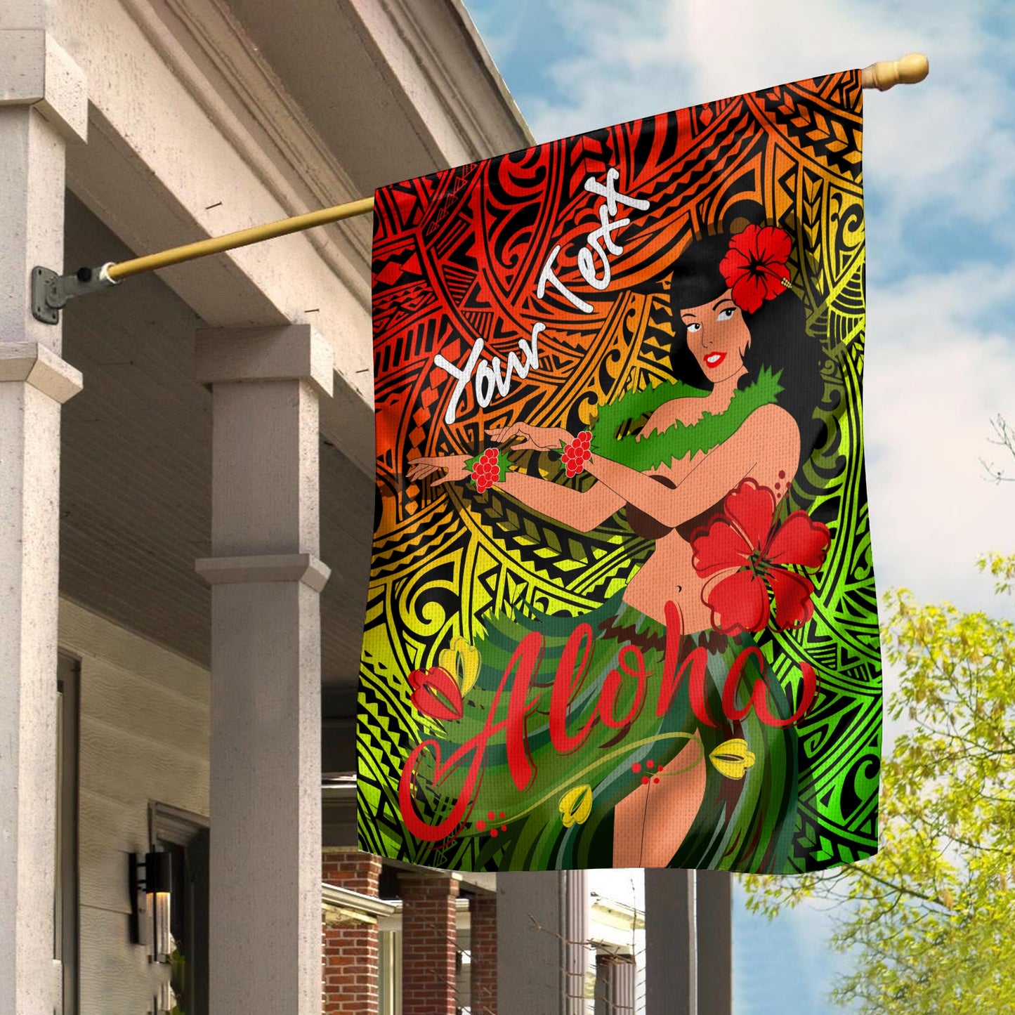 (Custom Personalised) Hawaii Hula Girl Reggae Flag