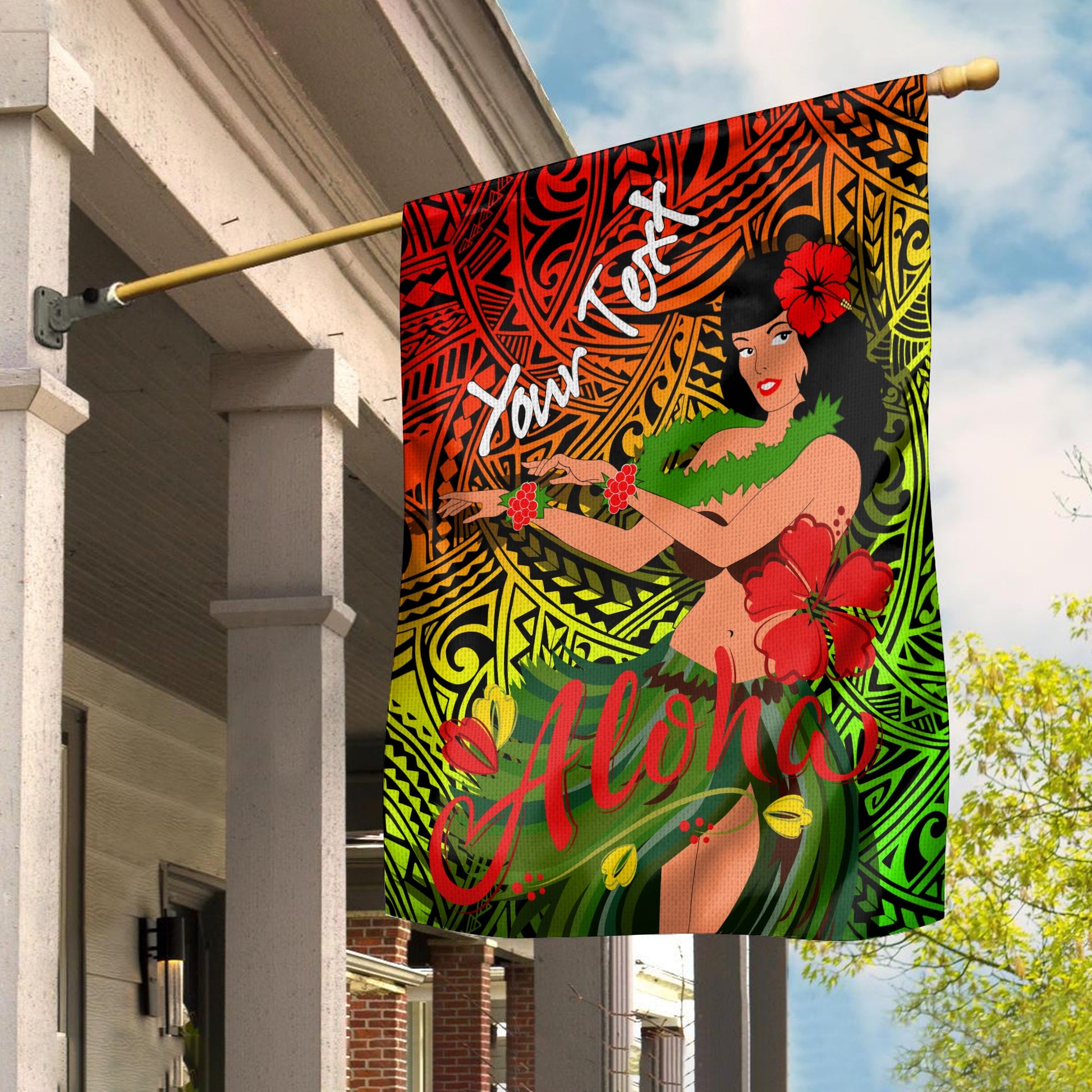 (Custom Personalised) Hawaii Hula Girl Reggae Flag