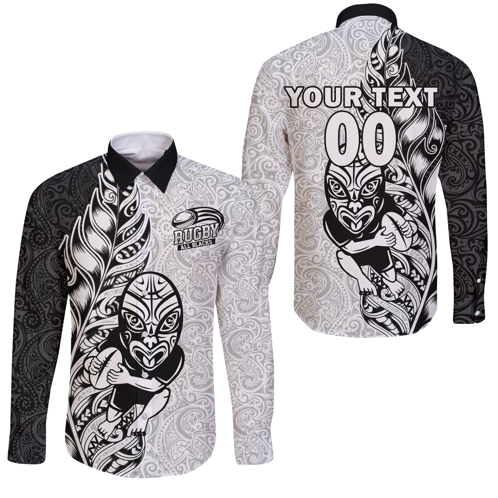 (Custom Personalised) New Zealand Maori All Black Rugby Long Sleeve Button Shirt