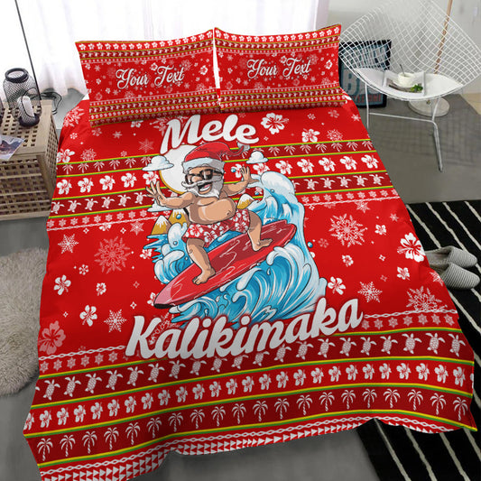 (Custom Personalised) Hawaii Christmas Santas Surf Mele Kalikimaka Bedding Set