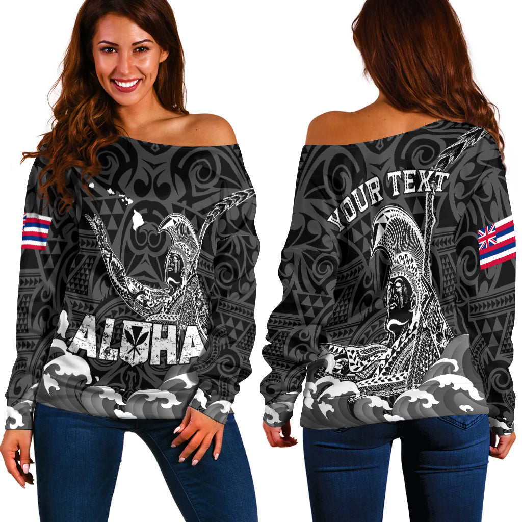 (Custom Personalised) Hawaii King Kamehameha Aloha Hawai'i Nei Women Off Shoulder Sweater