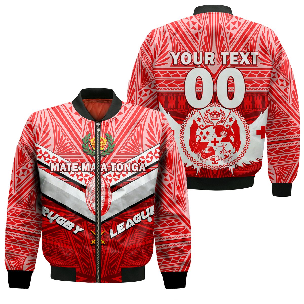 (Custom Personalised) Tonga Rugby Mate Ma'a Tonga Tapa Pattern Bomber Jacket
