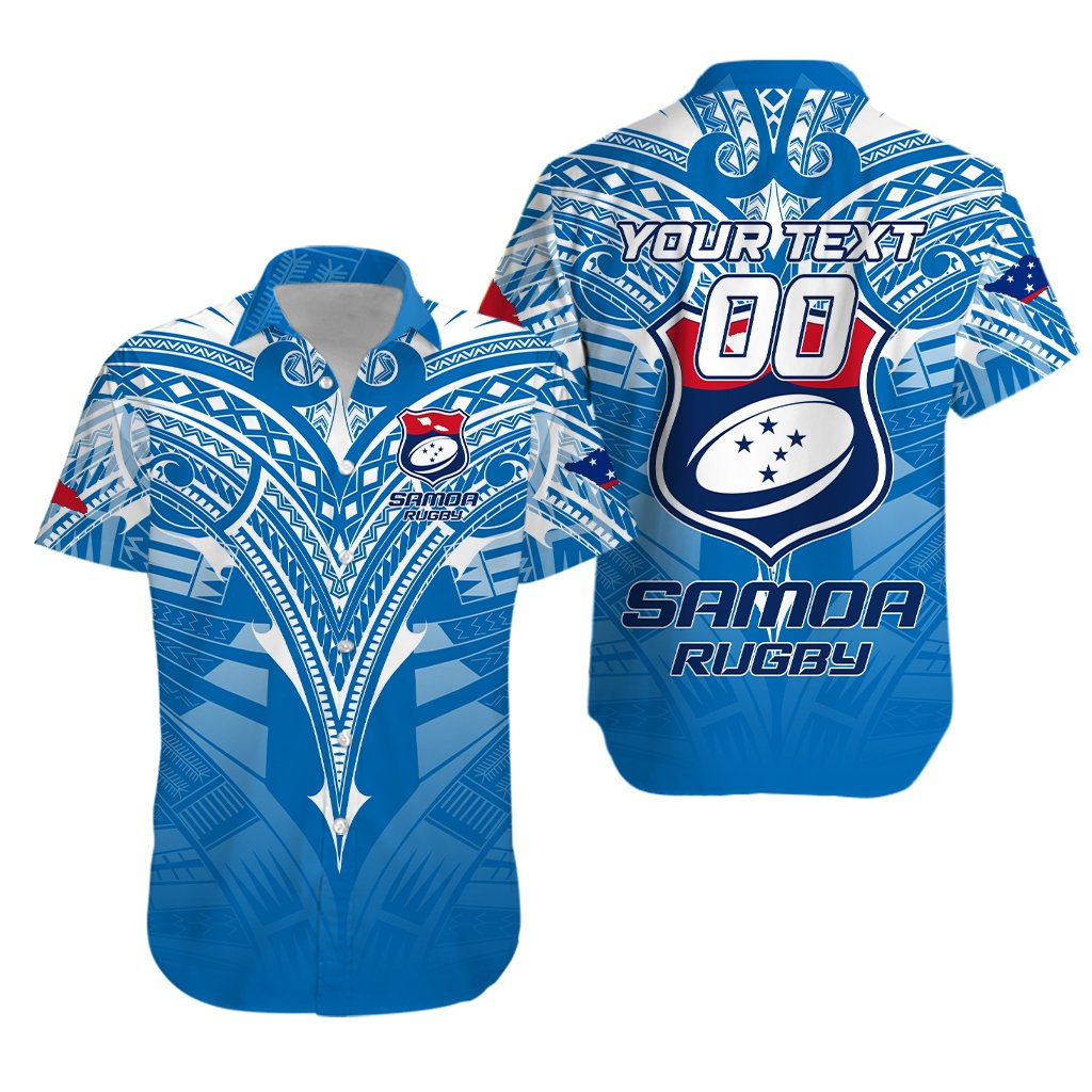 Custom Personalised Samoa Rugby Toa Samoa Blue Style Hawaiian Shirt -