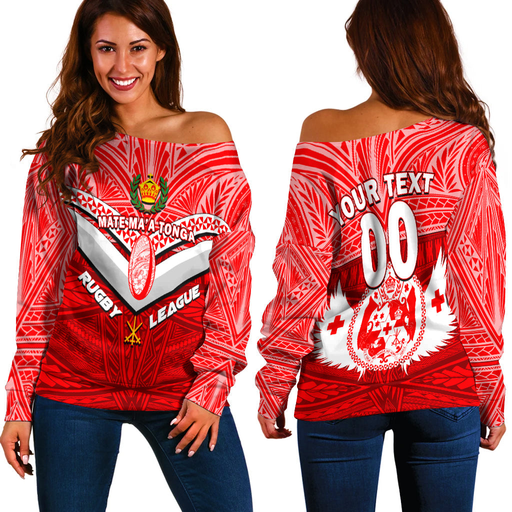 (Custom Personalised) Tonga Rugby Mate Ma'a Tonga Tapa Pattern Women Off Shoulder Sweater