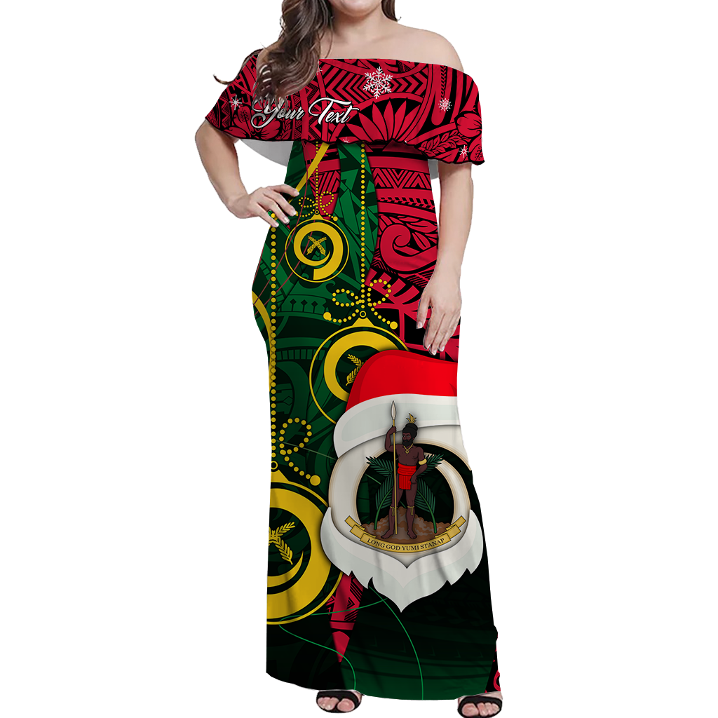 Custom Personalised Vanuatu Christmas Joyeux Noël Santas God Yumi Off Shoulder Long Dress