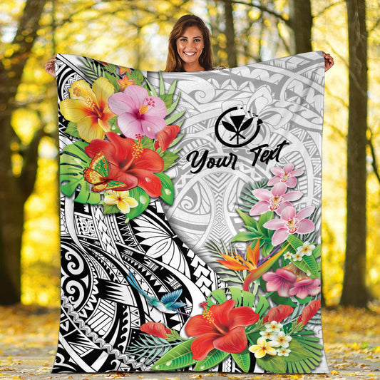 Custom Personalised Hawaii Hibiscus Kanaka Polynesia Blanket