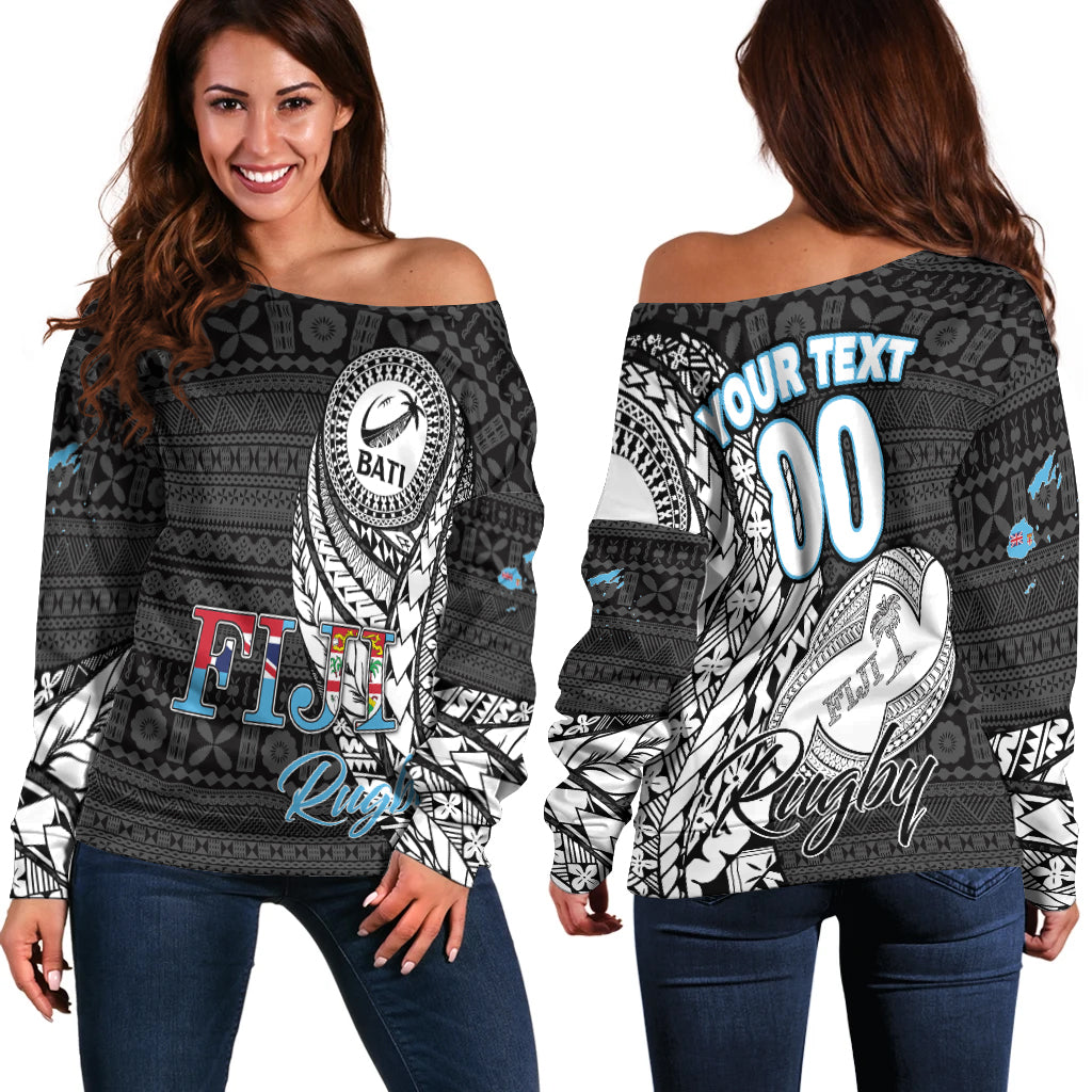 (Custom Personalised) Fiji Rugby Bati Tapa Pattern Women Off Shoulder Sweater