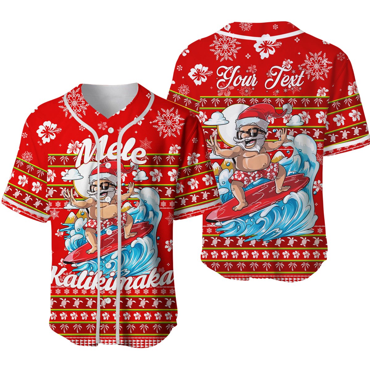 (Custom Personalised) Hawaii Christmas Santas Surf Mele Kalikimaka Baseball Jersey