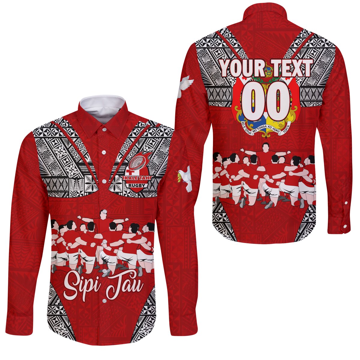 (Custom Personalised) Tonga Rugby Ikale Tahi Sipi Tau Long Sleeve Button Shirt