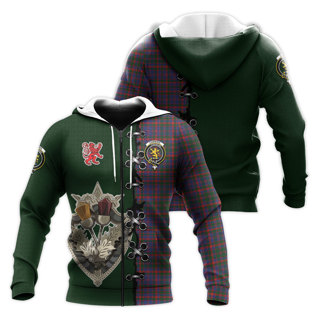Printivon Cumming Tartan Hoodie Lion Rampant And Celtic Thistle Style