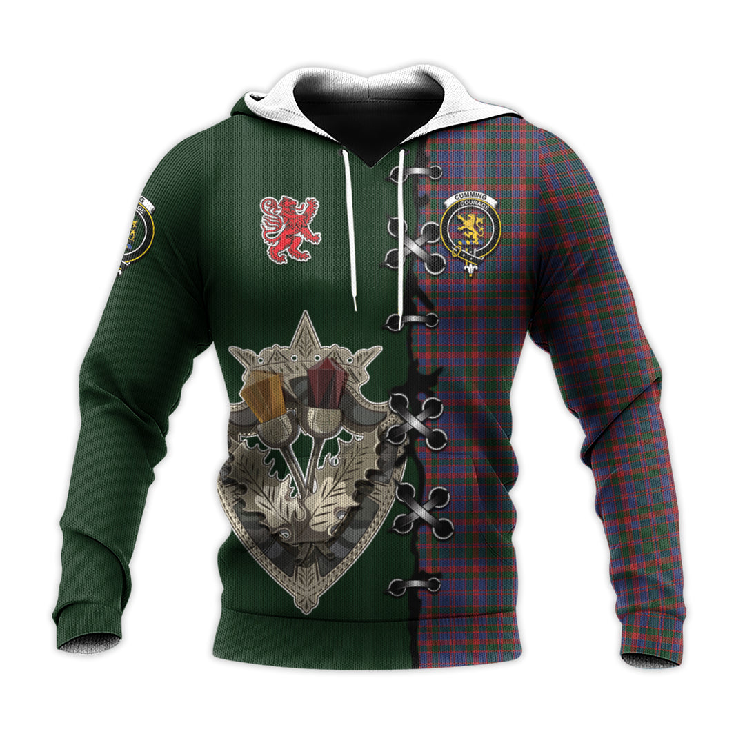 Printivon Cumming Tartan Hoodie Lion Rampant And Celtic Thistle Style