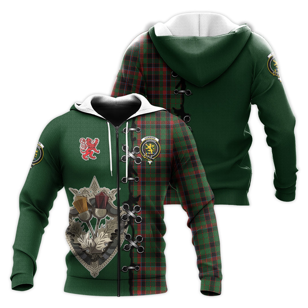 Printivon Cumming Hunting Tartan Hoodie Lion Rampant And Celtic Thistle Style