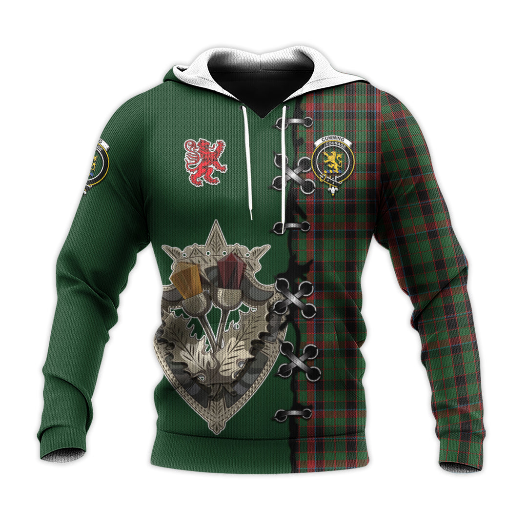 Printivon Cumming Hunting Tartan Hoodie Lion Rampant And Celtic Thistle Style
