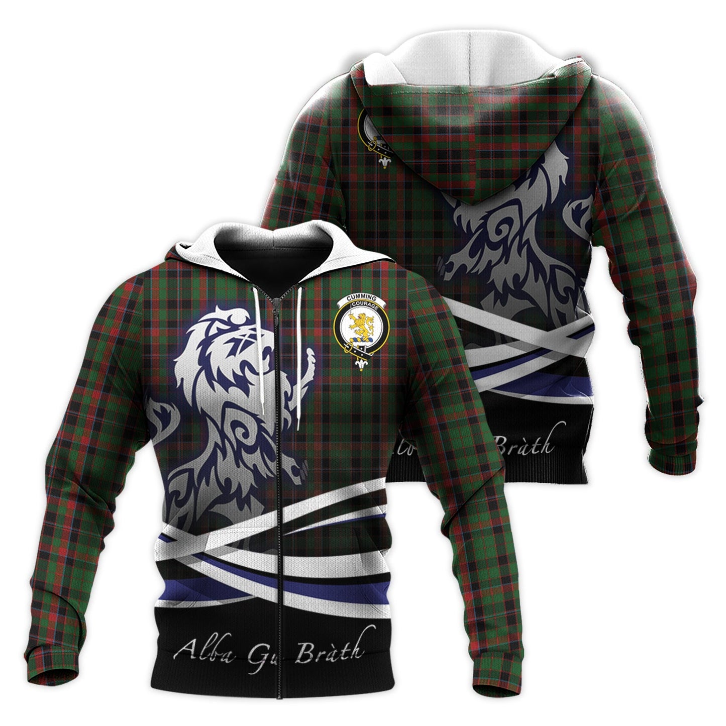 Printivon Cumming Hunting Tartan Scottish Lion Hoodie