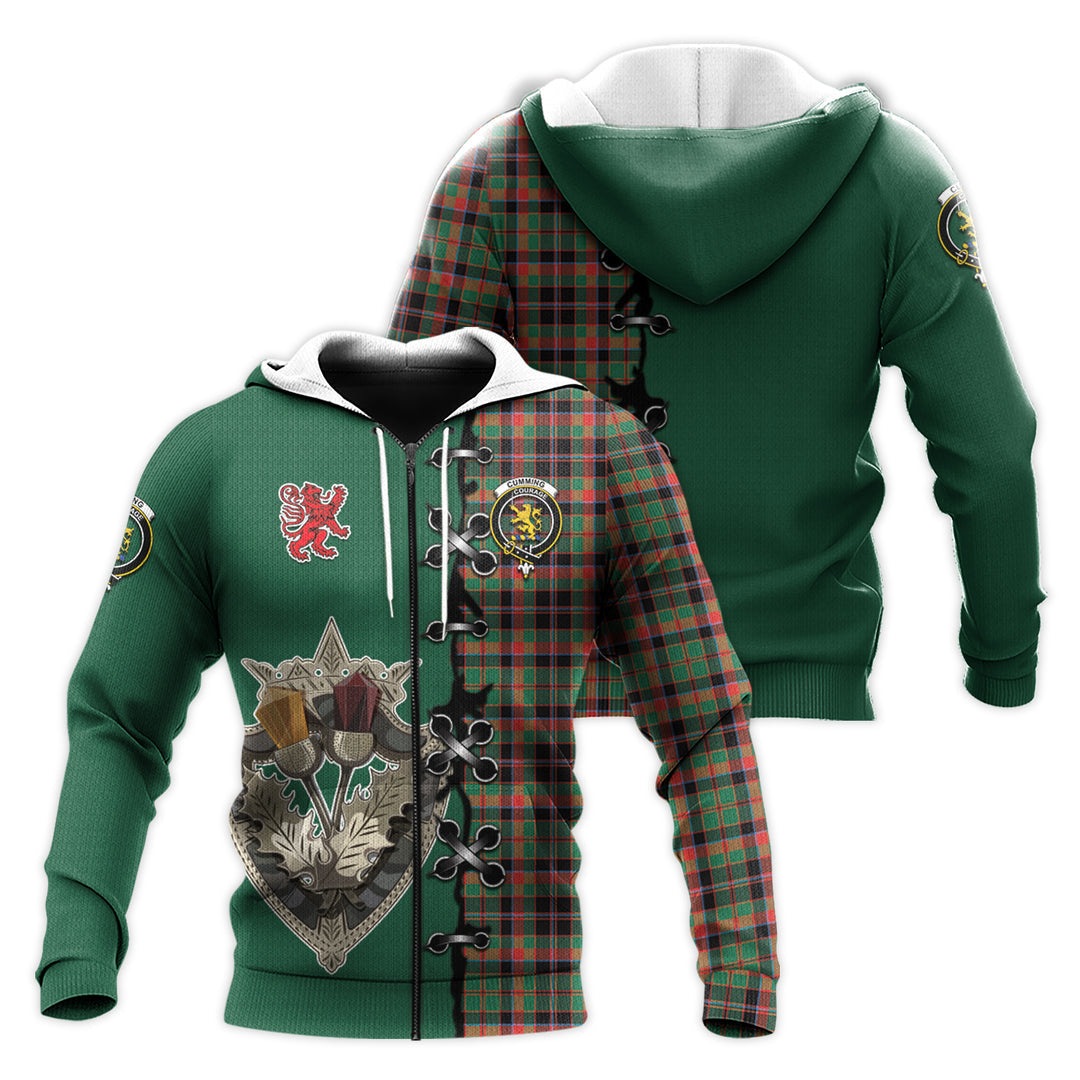 Printivon Cumming Hunting Ancient Tartan Hoodie Lion Rampant And Celtic Thistle Style