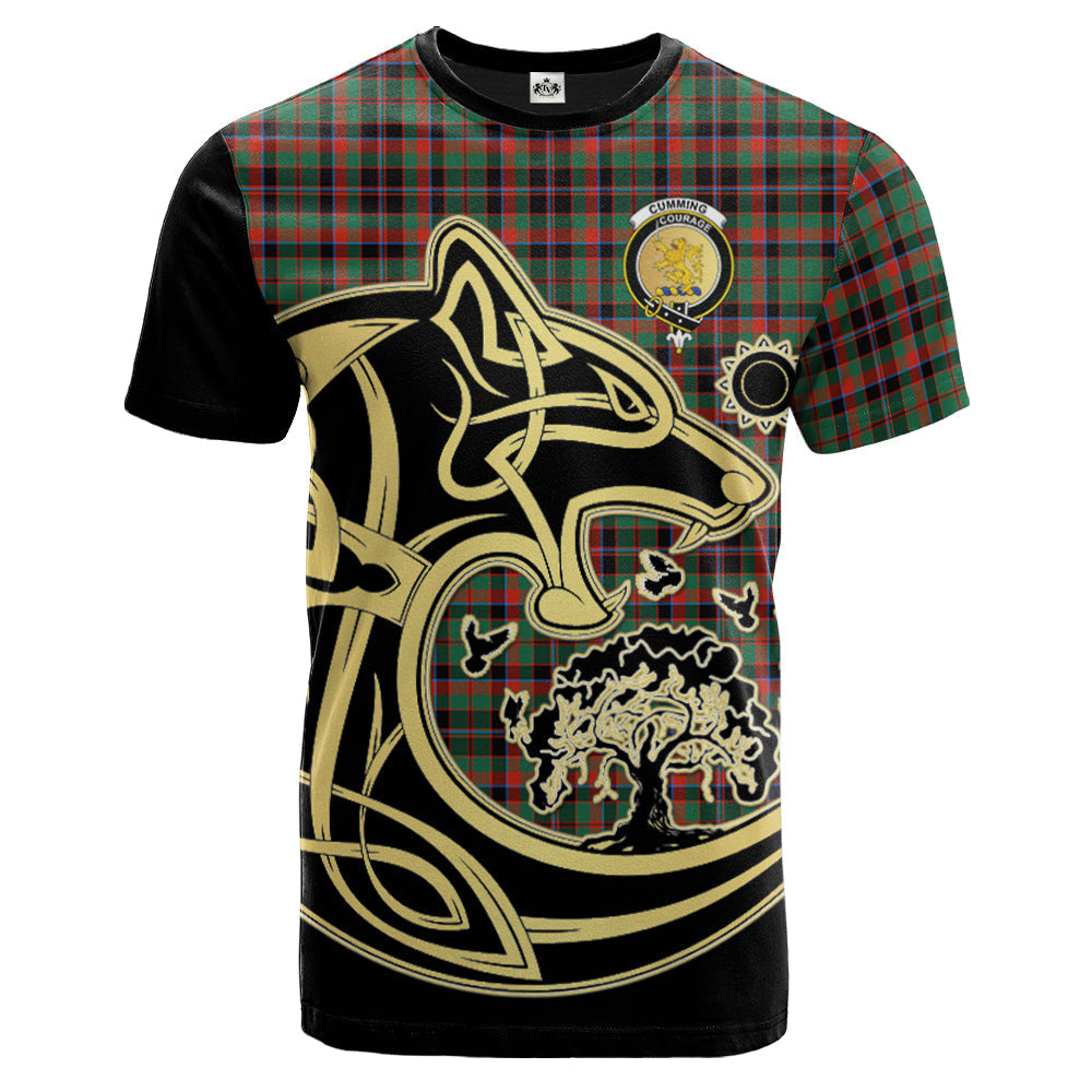 Printivon Cumming Hunting Ancient Crest Celtic Wolf Tartan T Shirt Custom Your Text