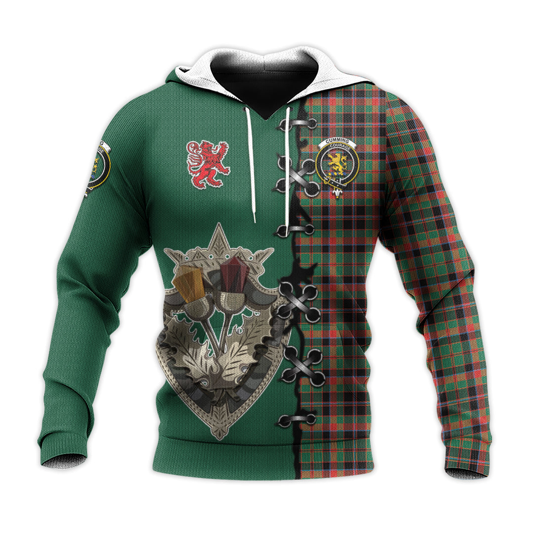 Printivon Cumming Hunting Ancient Tartan Hoodie Lion Rampant And Celtic Thistle Style
