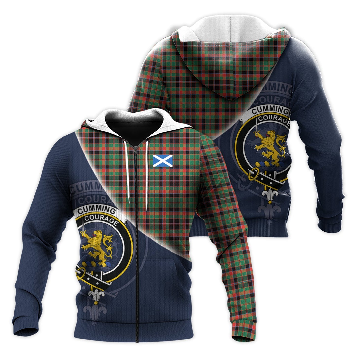Printivon Cumming Hunting Ancient Tartan Scottish Crest Hoodie