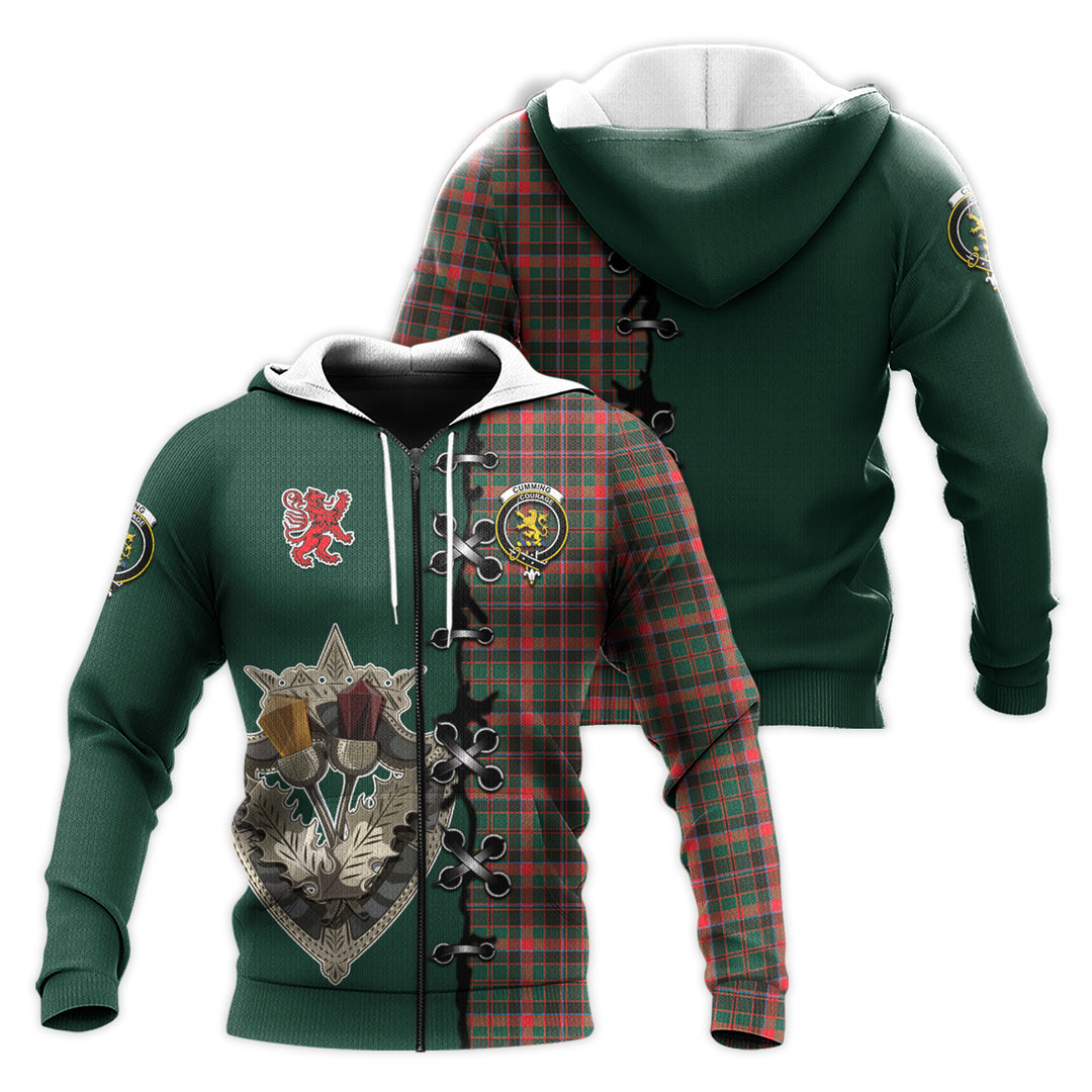 Printivon Cumming Hunting Modern Tartan Hoodie Lion Rampant And Celtic Thistle Style