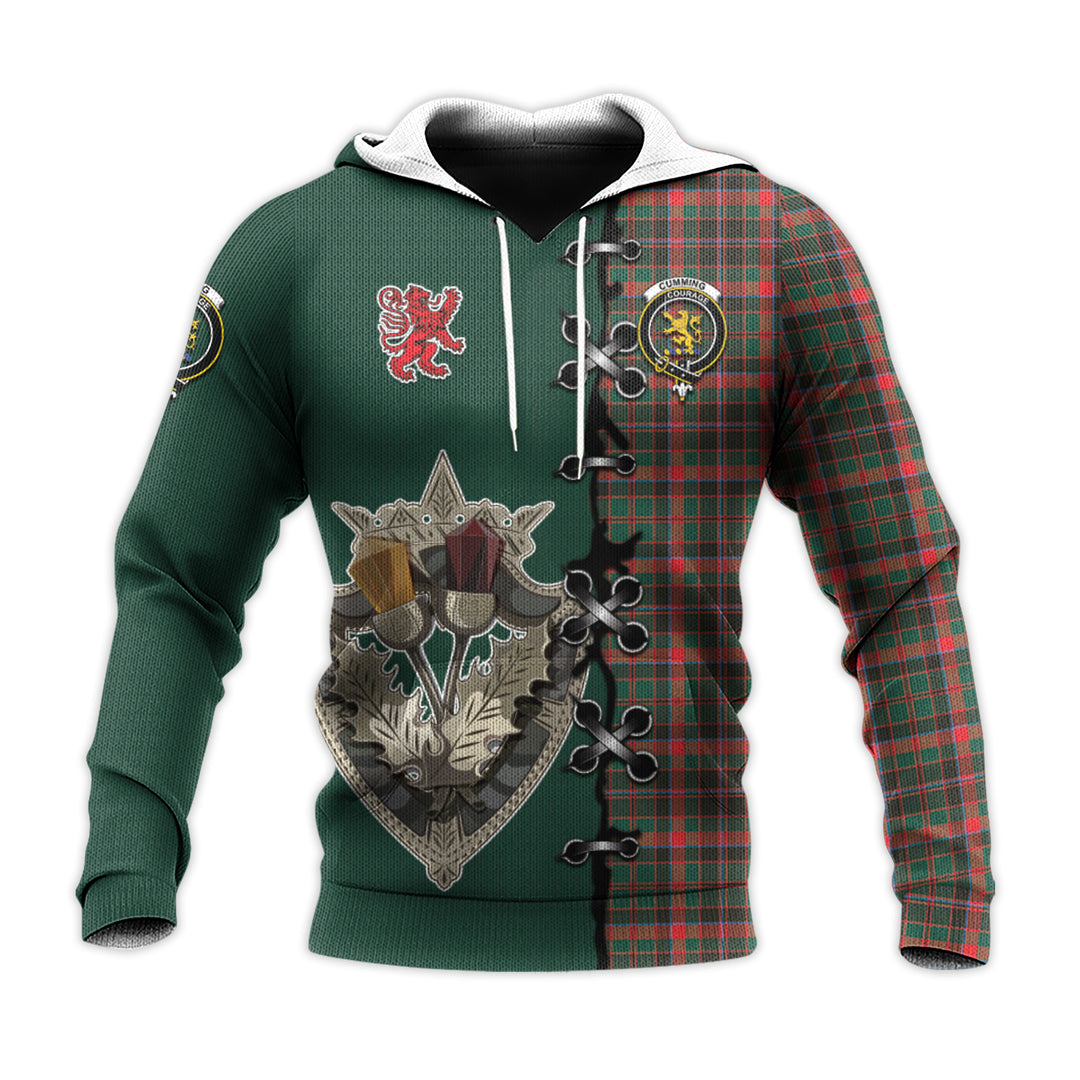 Printivon Cumming Hunting Modern Tartan Hoodie Lion Rampant And Celtic Thistle Style