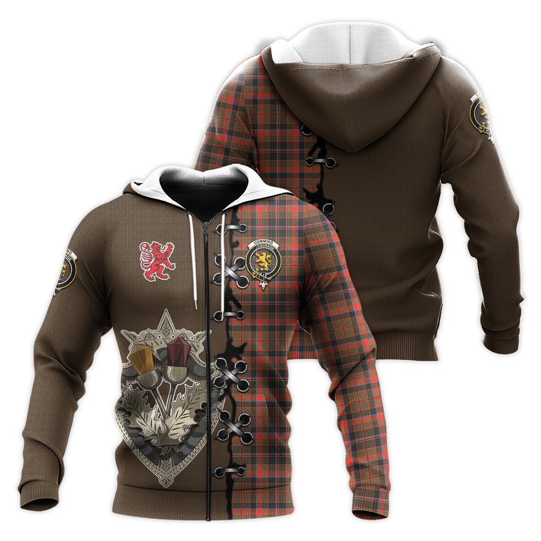 Printivon Cumming Hunting Weathered Tartan Hoodie Lion Rampant And Celtic Thistle Style