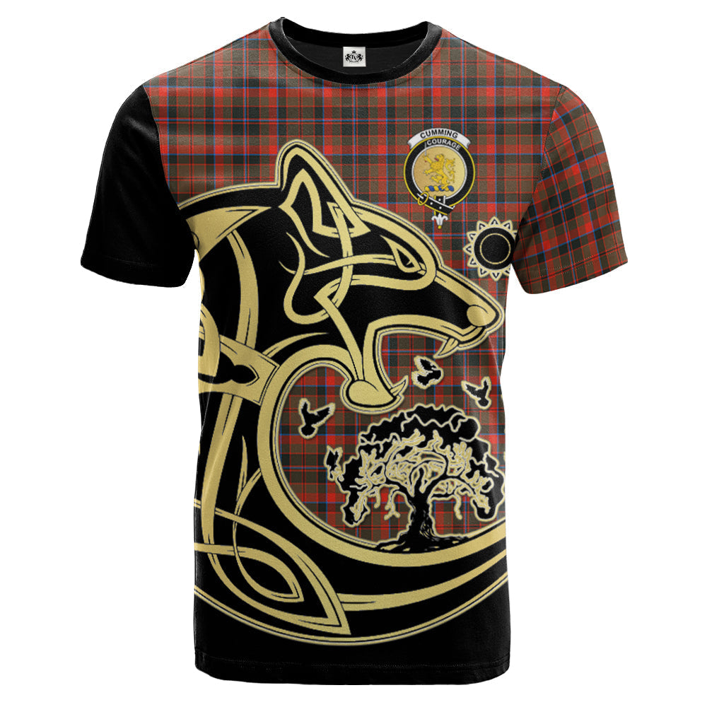 Printivon Cumming Hunting Weathered Crest Celtic Wolf Tartan T Shirt Custom Your Text