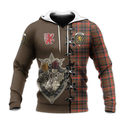 Printivon Cumming Hunting Weathered Tartan Hoodie Lion Rampant And Celtic Thistle Style