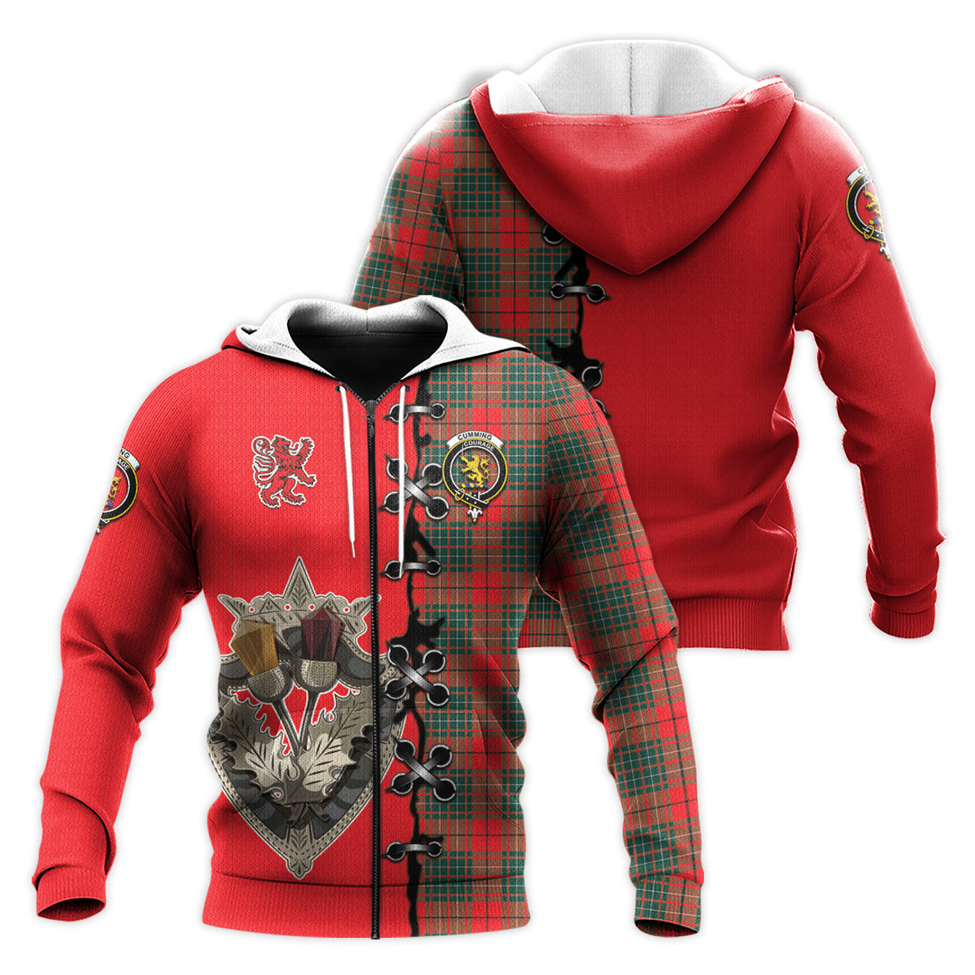 Printivon Cumming Modern Tartan Hoodie Lion Rampant And Celtic Thistle Style
