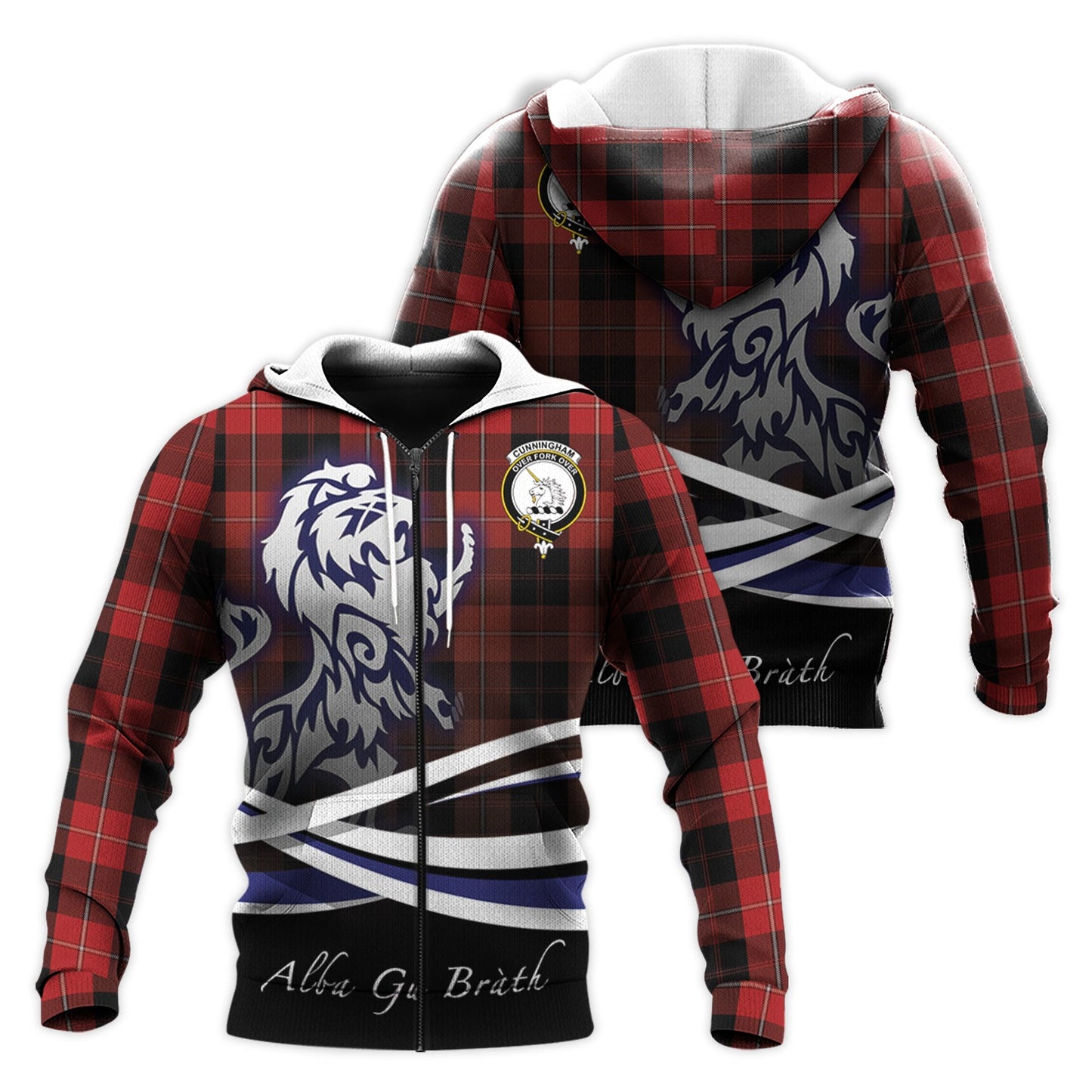 Printivon Cunningham Tartan Scottish Lion Hoodie
