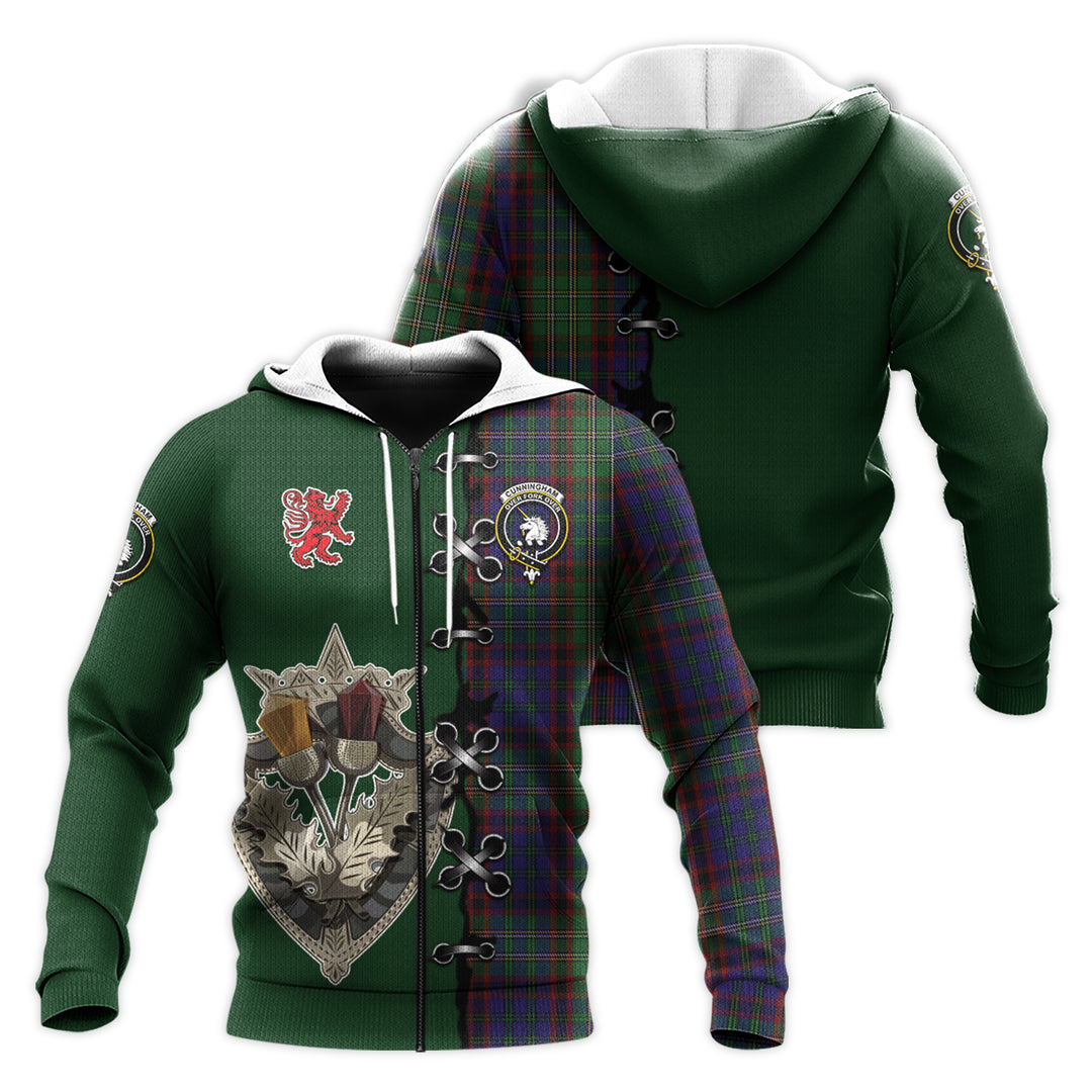 Printivon Cunningham Hunting Tartan Hoodie Lion Rampant And Celtic Thistle Style