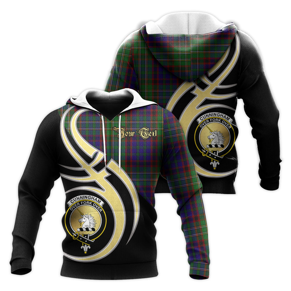Printivon Cunningham Hunting Clan Believe In Me Crest Tartan Knitted Hoodie Custom Your Text