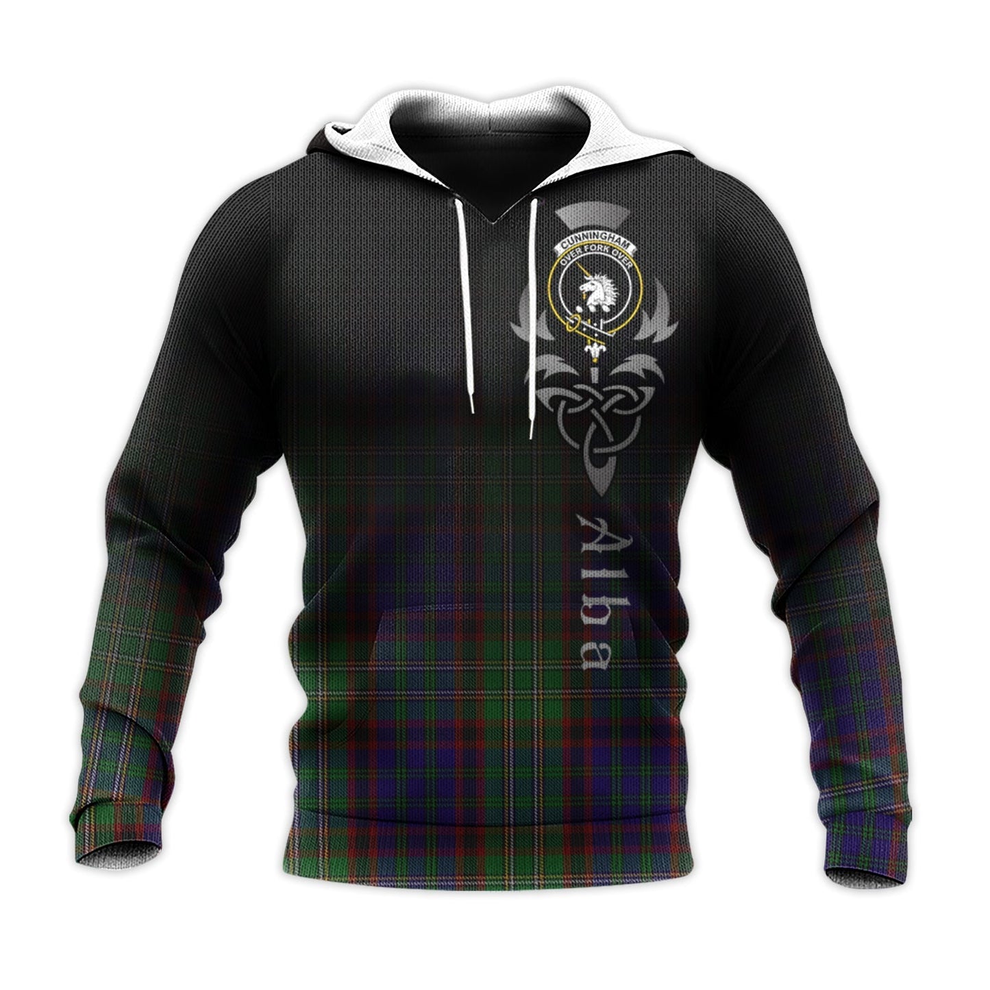 Printivon Cunningham Hunting Tartan Crest Alba Celtic Hoodie