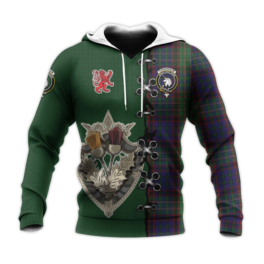 Printivon Cunningham Hunting Tartan Hoodie Lion Rampant And Celtic Thistle Style