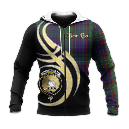 Printivon Cunningham Hunting Clan Believe In Me Crest Tartan Knitted Hoodie Custom Your Text