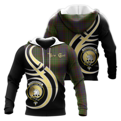 Printivon Cunningham Hunting Modern Clan Believe In Me Crest Tartan Knitted Hoodie Custom Your Text