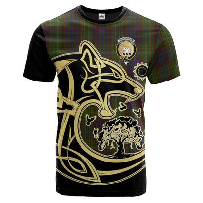 Printivon Cunningham Hunting Modern Crest Celtic Wolf Tartan T Shirt Custom Your Text