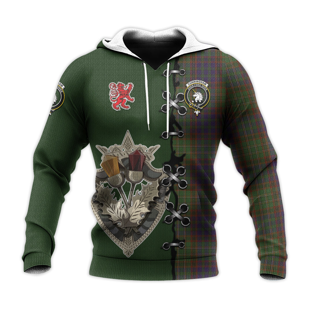 Printivon Cunningham Hunting Modern Tartan Hoodie Lion Rampant And Celtic Thistle Style