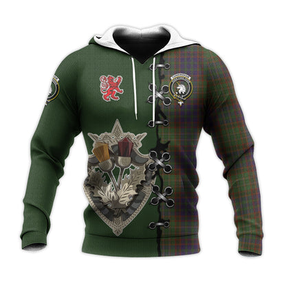 Printivon Cunningham Hunting Modern Tartan Hoodie Lion Rampant And Celtic Thistle Style